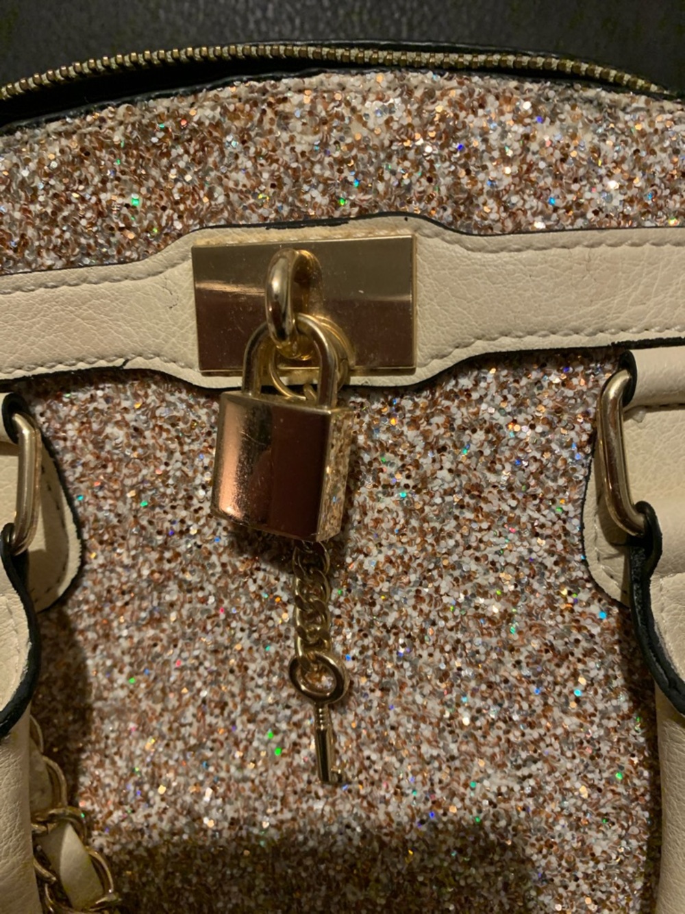 Aldo Glitter Dome Mini Bag in Beige with Gold Hardware - Picture 8 of 8